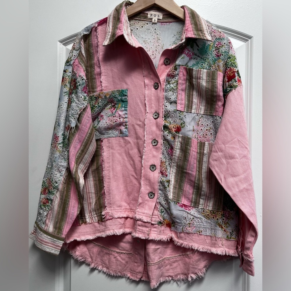 Nwot Pol Patchwork Button-Up Shacket, S - image 1